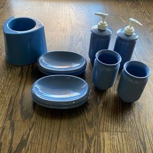 Springs ceramic smoke blue cups, lotion dispensers, soap dishes & t.brush stand